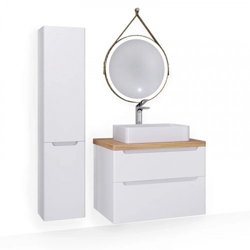 Тумба под раковину Jorno Wood 80 wood.01.80/P/W подвесная Белая МДФ / ЛДСП