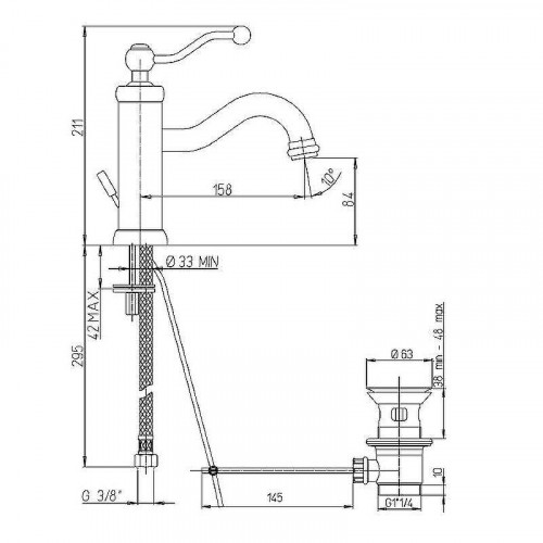 Смеситель для раковины Paini Duomo 88OP211 Золото PVD