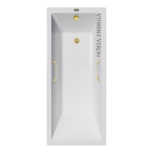 Чугунная ванна Vinsent Veron Square 140x70 VSQ1407045H/VH0012MGD цвет Белый с квадратными ручками матовое золото