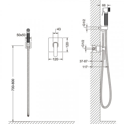 Гигиенический душ со смесителем Timo Torne 4389/17SM Золото матовое латунь на стену