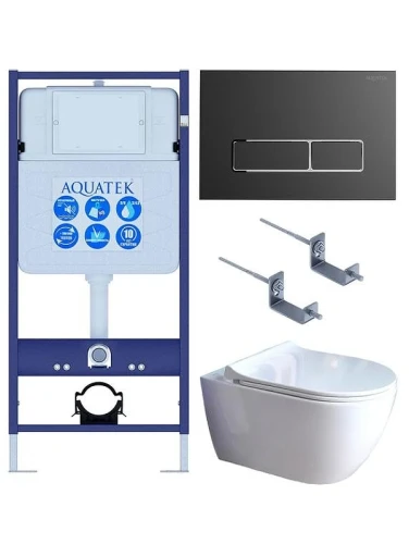 Комплект унитаза с инсталляцией Aquatek Set Aquatek Поларис-01-065 4в1 цвет Белый с сиденьем Микролифт и клавишей смыва цвет Оружейная сталь