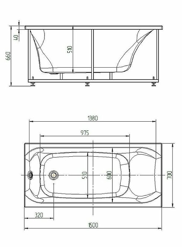 Акриловая ванна Aquatek Альфа 150x70 ALF150-0000031 без гидромассажа с фронтальной панелью с каркасом (разборный) со слив-переливом (слева)