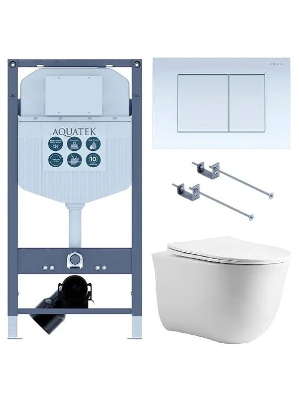 Комплект унитаза с инсталляцией Aquatek Set Классик cm-INS23-009 4в1 цвет Белый с сиденьем Микролифт и клавишей смыва цвет Белый