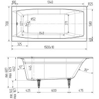 Чугунная ванна Wotte Forma 150x70 БП-э00д1470 без антискользящего покрытия