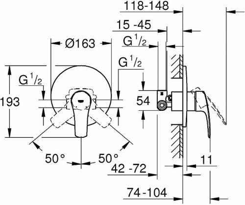 Смеситель для душа Grohe Eurosmart 33556003 Хром латунь встраиваемый