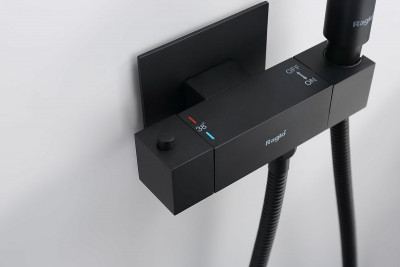 Гигиенический душ со смесителем Raglo R24.56.06 с термостатом Черный матовый латунь встраиваемый