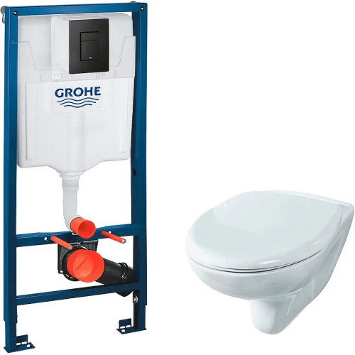 Комплект унитаза Rosa Элеганс Люкс Вн УнБ32 4620008195438 с инсталляцией Grohe Rapid SL 38811KF0 с сиденьем Микролифт и Черной матовой клавишей смыва