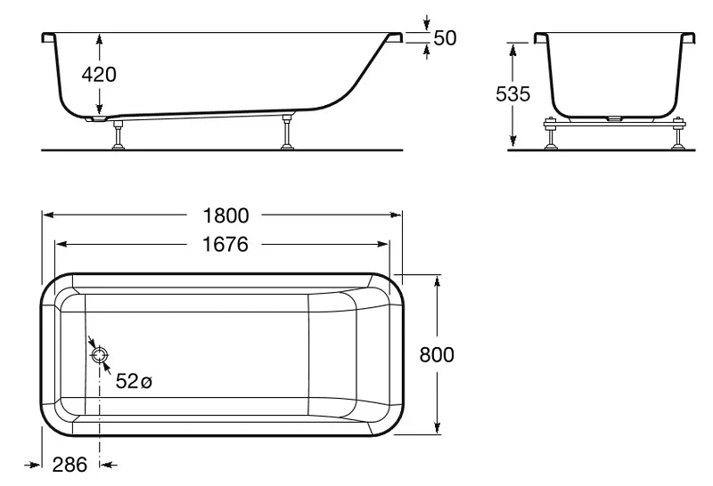 Акриловая ванна Roca Element 180х80 A24T447000 + A24T437000 цвет Белый