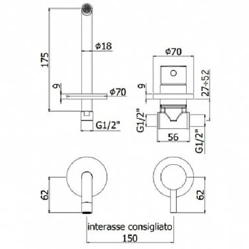 Смеситель для раковины Paffoni Light LIG006ST70 Сталь встраиваемый