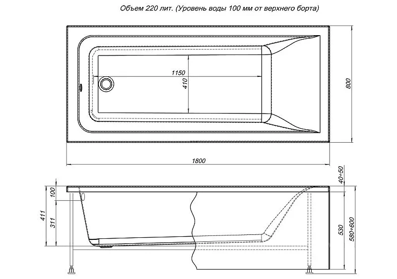Акриловая ванна Aquanet Bright 180х80 233143 без гидромассажа