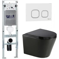 Комплект унитаза с инсталляцией WeltWasser AMBERG 350 ST + SALZBACH 043 GL-BL + AMBERG RD-WT 10000013460 цвет Черный глянцевый с сиденьем Микролифт и клавишей смыва цвет Белый