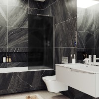 Шторка на ванну Maybah Glass MGV-89-5у 900x1400 в узком профиле Хром матовый стекло графитовое матовое