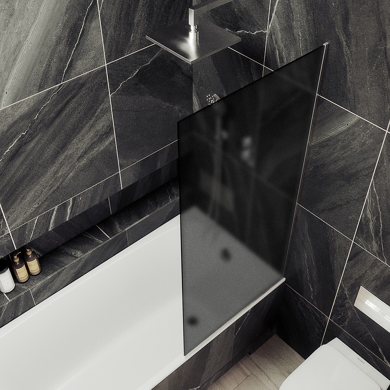 Шторка на ванну Maybah Glass MGV-89-5у 900x1400 в узком профиле Хром матовый стекло графитовое матовое