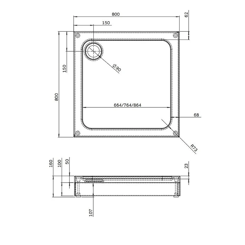Душевой поддон из АБС-пластика AM.PM Gem 80х80 W90T-403-080W Белый