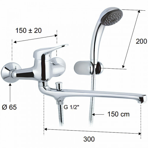 Смеситель для ванны Remer Kiss K49 универсальный Хром латунь на стену