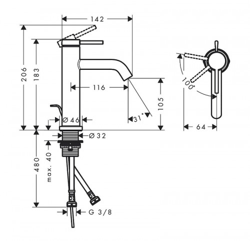 Смеситель для раковины Hansgrohe Tecturis S 73318000 цвет Хром