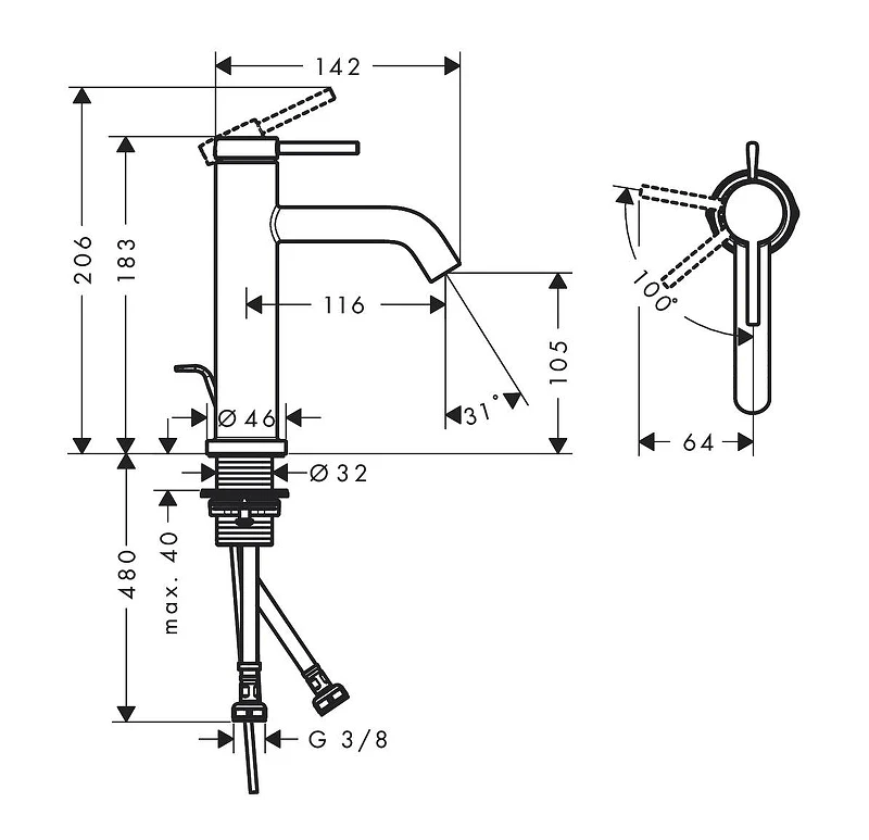 Смеситель для раковины Hansgrohe Tecturis S 73318000 цвет Хром