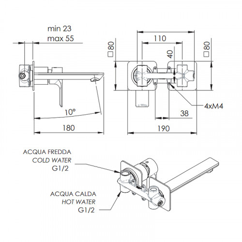Смеситель для раковины Remer Energy EY15P Хром латунь встраиваемый