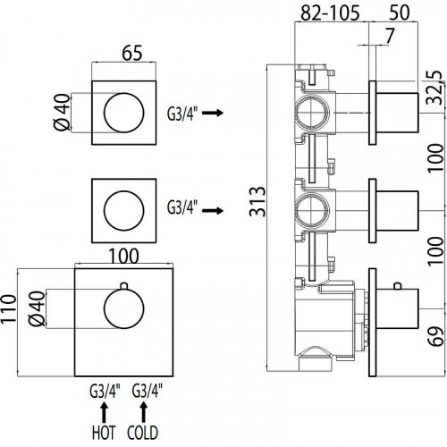 Смеситель для душа Bossini Outlets Z031203.030 с термостатом Хром латунь встраиваемый