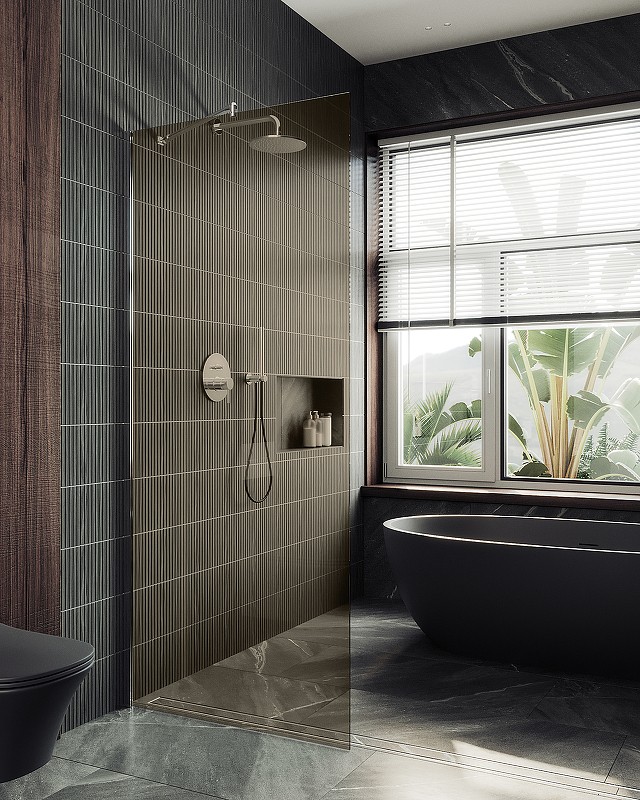 Душевая перегородка Maybah Glass MGD-702-5ш 690x1950 в широком профиле Хром матовый стекло бронзовое
