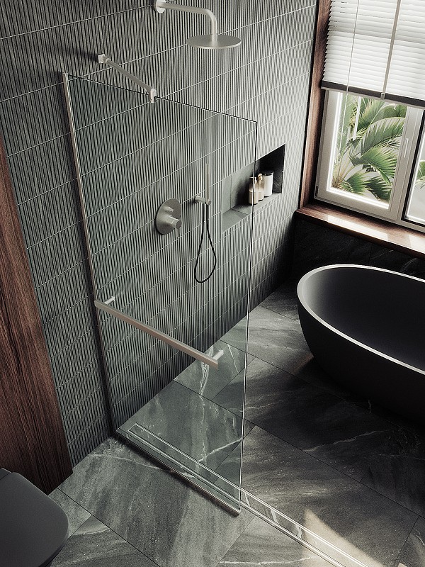 Душевая перегородка Maybah Glass MGD-708-5у 1090x1950 в узком профиле Хром матовый стекло прозрачное