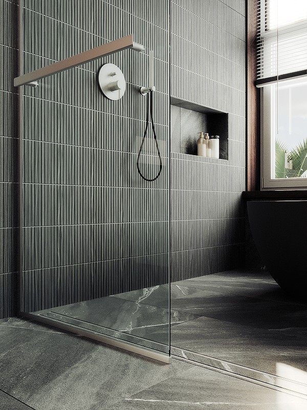 Душевая перегородка Maybah Glass MGD-708-5у 1090x1950 в узком профиле Хром матовый стекло прозрачное