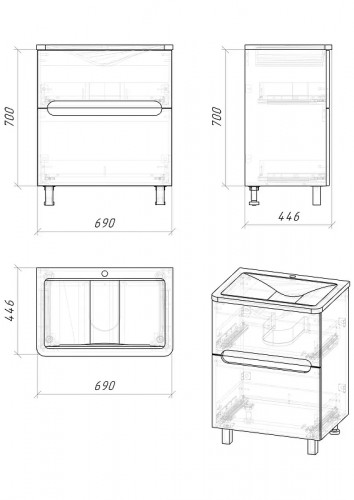Тумба под раковину Grossman Адель 70 107018 цвет Белый глянцевый