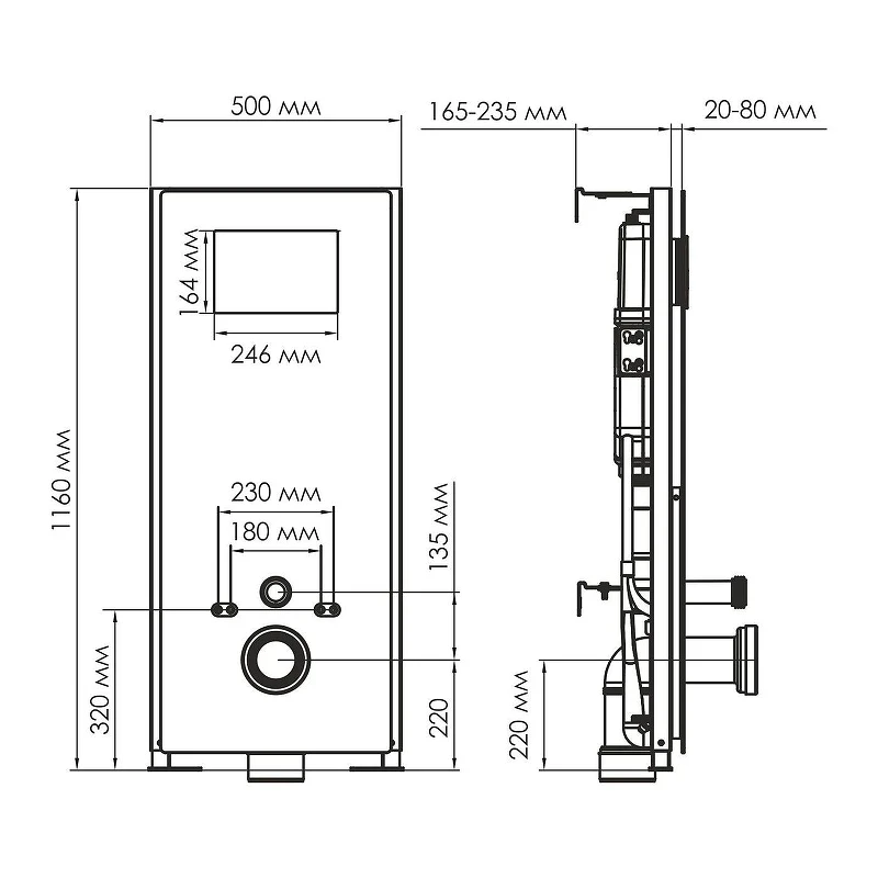 Инсталляция WasserKRAFT Abens 20TLT.010.ME.BL.CH02 для унитаза Черное стекло с клавишей смыва Хром