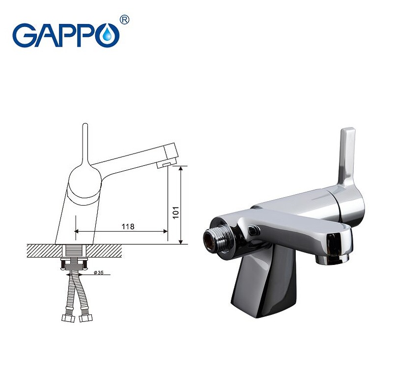 Смеситель на борт ванны Gappo G1204 Хром латунь