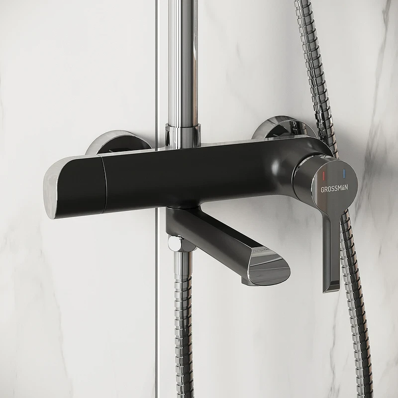 Душевая система Grossman Alba 500.K35.06.100/210 Хром Черная латунь на стену