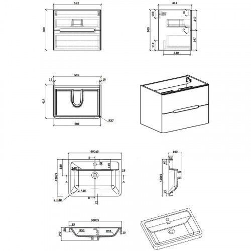 Тумба с раковиной Parly Spa River 60 River60 10102 подвесная Лилейно-белая
