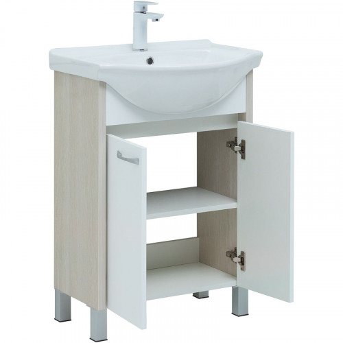 Тумба с раковиной Aquanet Донна 60 298579 Белый дуб Белая МДФ / ЛДСП