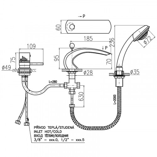 Смеситель на борт ванны Rav Slezak Dunaj Termostat DT272.5SZ с термостатом Золото латунь