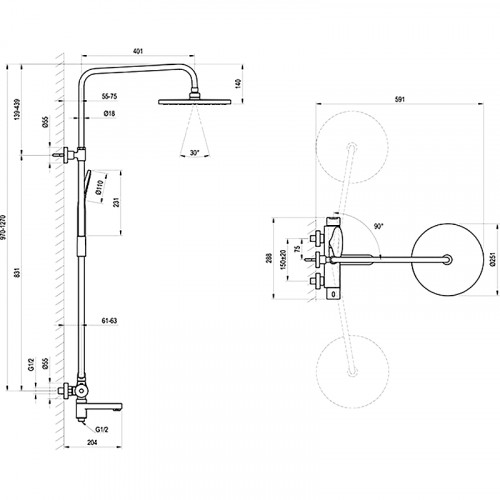 Душевая система Ravak DS X07P642 Хром латунь на стену