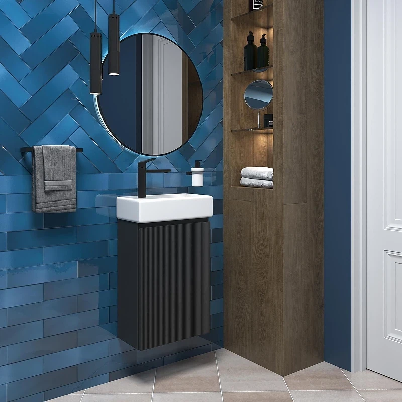 Тумба с раковиной Wellsee WC Area 40 L 221802002 подвесная цвет Темно-серый матовый