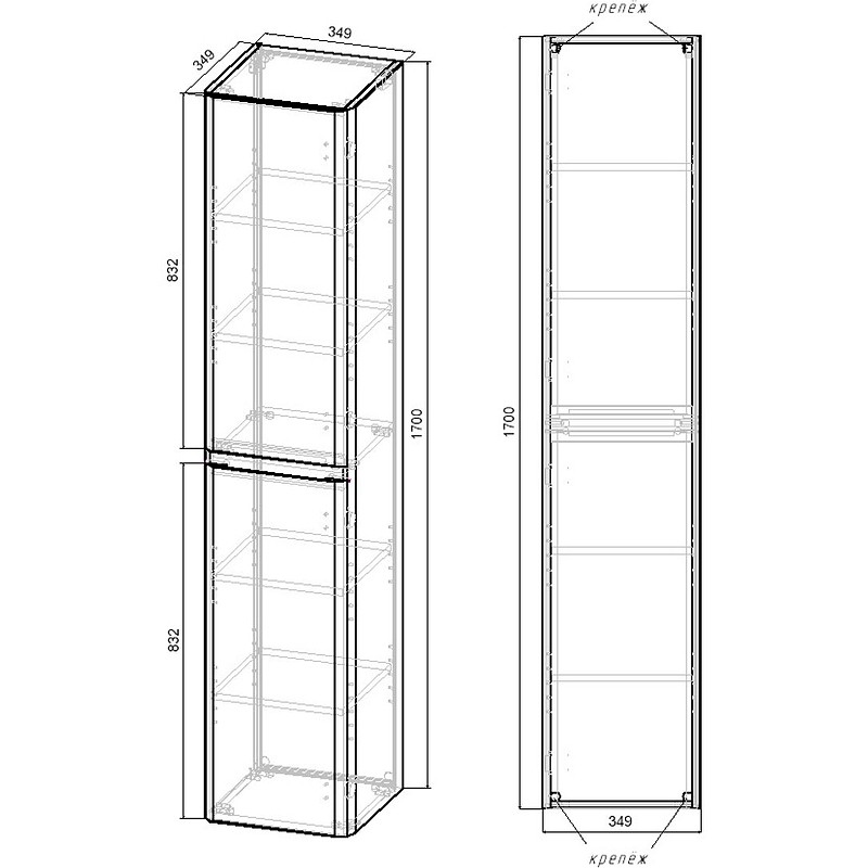 Шкаф пенал Vincea Vico 35 VSC-2V170CN подвесной Carbone МДФ / ЛДСП
