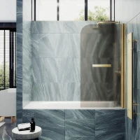 Шторка для ванны Maybah Glass MGV-784-3 700х1400 поворотная на монопетле с полотенцедержателем Золото стекло бронзовое матовое