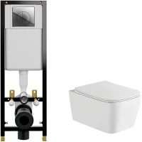 Комплект унитаза WellWant Tesoro WWU01111W с инсталляцией Cersanit Black 35 S-IN-BLACK-Cg-w с сиденьем Микролифт и клавишей смыва Хром