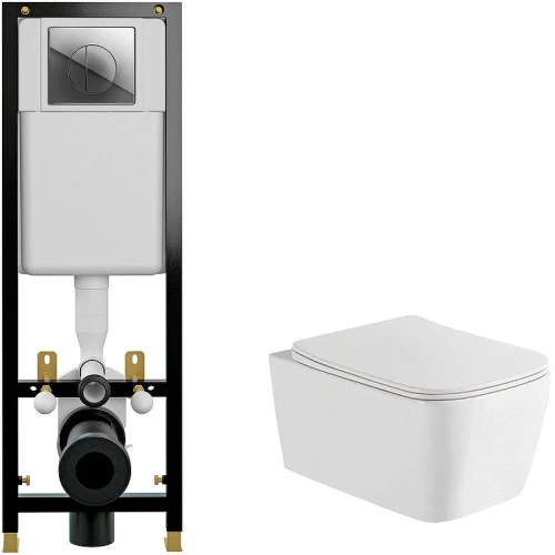 Комплект унитаза WellWant Tesoro WWU01111W с инсталляцией Cersanit Black 35 S-IN-BLACK-Cg-w с сиденьем Микролифт и клавишей смыва Хром