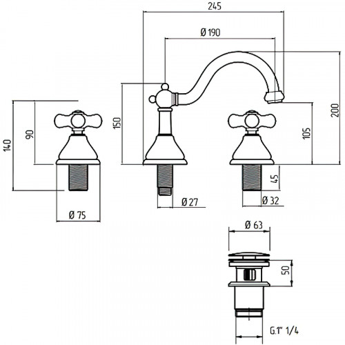 Смеситель для раковины Migliore Provance 19475 Хром латунь