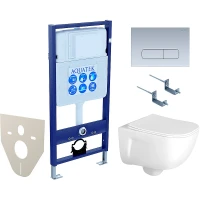 Комплект унитаза с инсталляцией Aquatek Set Aquatek Дива-014 4в1 с сиденьем Микролифт и клавишей смыва Хром матовый фарфор подвесной