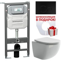 Комплект унитаза с инсталляцией Ceramicanova Forma CN3009_1001B_1000 с сиденьем Микролифт и Черной матовой клавишей смыва фарфор подвесной