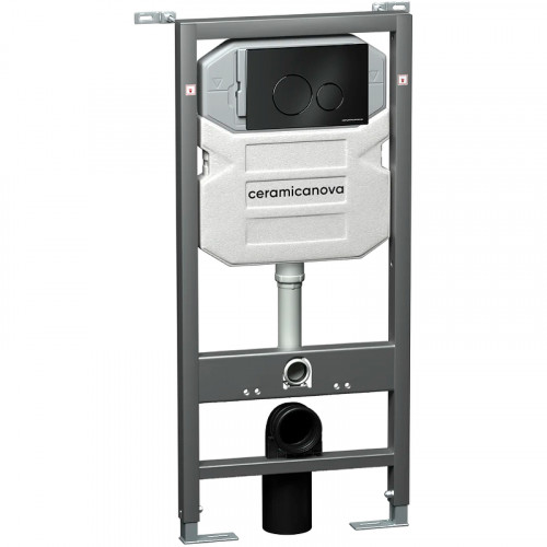 Комплект унитаза с инсталляцией Ceramicanova Forma CN3009_1001B_1000 с сиденьем Микролифт и Черной матовой клавишей смыва фарфор подвесной