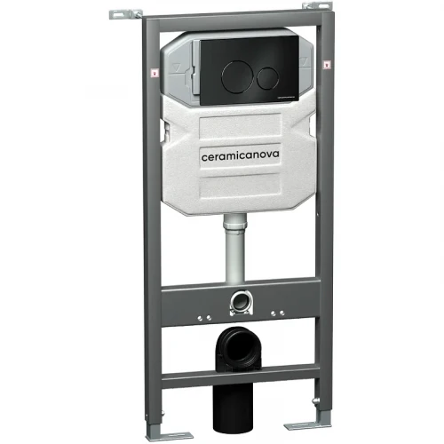 Комплект унитаза с инсталляцией Ceramicanova Forma CN3009_1001B_1000 с сиденьем Микролифт и Черной матовой клавишей смыва фарфор подвесной
