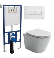 Комплект унитаза DIWO Ceramicanova Balearica Rimless CN6000 с сиденьем с инсталляцией DIWO 4501 с клавишей смыва цвет Глянцевый белый