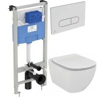 Унитаз с инсталляцией Ideal Standard Tesi P3868V1 с сиденьем Микролифт и клавишей смыва Хром