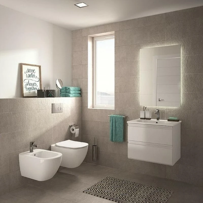 Унитаз с инсталляцией Ideal Standard Tesi P3868V1 с сиденьем Микролифт и клавишей смыва Хром