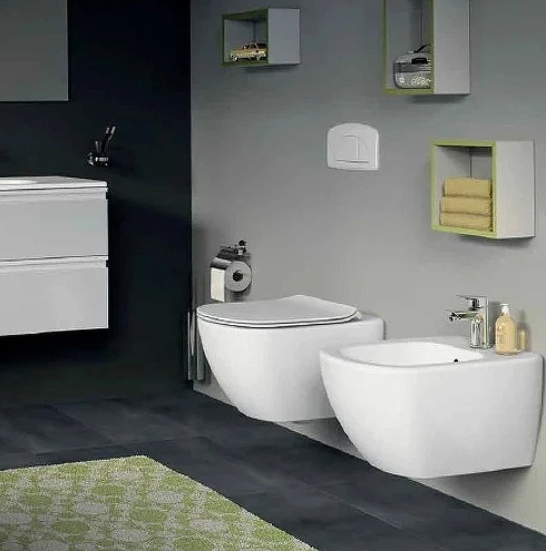 Унитаз с инсталляцией Ideal Standard Tesi P3868V1 с сиденьем Микролифт и клавишей смыва Хром