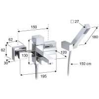 Смеситель для ванны Remer SQ3 S02 Хром латунь на стену