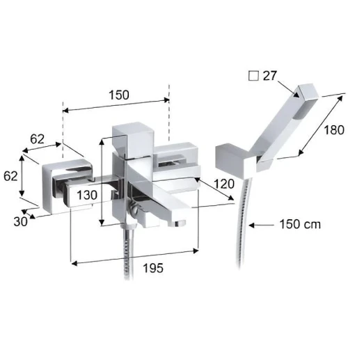 Смеситель для ванны Remer SQ3 S02 Хром латунь на стену